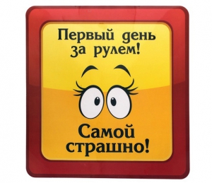 Автомобильная наклейка "Первый день за рулем" ― Интернет-магазин оригинальных подарков Tuk-i-tuk.ru